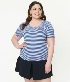 Lifestyle Group (UK) Ltd Sale Plus Size Blue & White Striped Knit Top