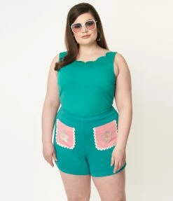 Sale Smak Parlour Plus Teal Sleeveless Scallop Charmed Top