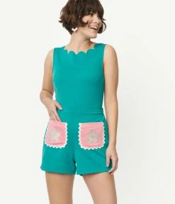 Smak Parlour Teal Sleeveless Scallop Charmed Top Sale