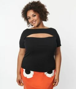 Lifestyle Group (UK) Ltd Clothing Plus Size Black Cut Out Knit Top