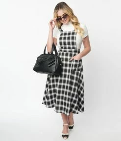 Lifestyle Group (UK) Ltd Black & White Plaid Pinafore Swing Skirt Sale