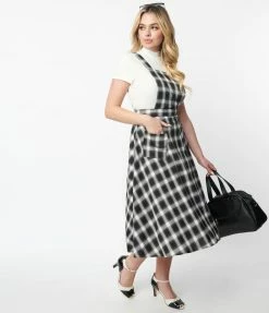 Lifestyle Group (UK) Ltd Black & White Plaid Pinafore Swing Skirt Sale