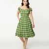 Lifestyle Group (UK) Ltd Sale 1950s Green & White Plaid Swing Dress