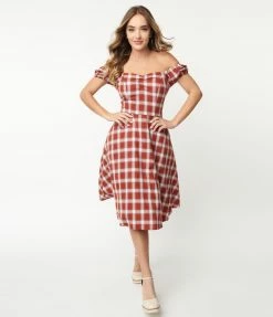 Lifestyle Group (UK) Ltd Sale Burgundy & White Plaid Swing Dress