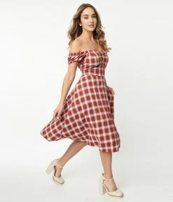 Lifestyle Group (UK) Ltd Sale Burgundy & White Plaid Swing Dress