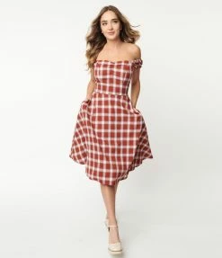 Lifestyle Group (UK) Ltd Sale Burgundy & White Plaid Swing Dress