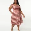 Lifestyle Group (UK) Ltd Sale Plus Size Burgundy & White Plaid Swing Dress
