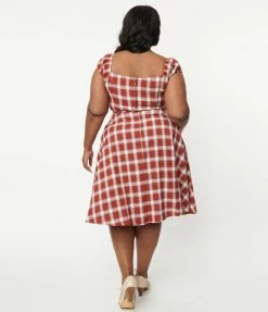Lifestyle Group (UK) Ltd Sale Plus Size Burgundy & White Plaid Swing Dress