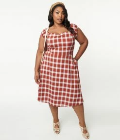 Lifestyle Group (UK) Ltd Sale Plus Size Burgundy & White Plaid Swing Dress