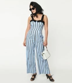 Lifestyle Group (UK) Ltd Blue & Black Striped Jumpsuit Sale