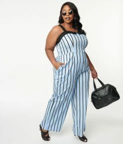 Lifestyle Group (UK) Ltd Plus Size Blue & Black Striped Jumpsuit