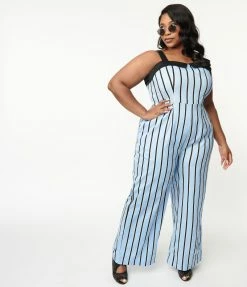 Lifestyle Group (UK) Ltd Plus Size Blue & Black Striped Jumpsuit
