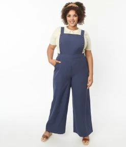 Lifestyle Group (UK) Ltd Plus Size Navy Blue Wide Leg Overalls