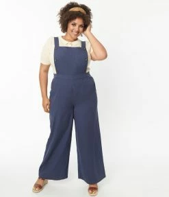Lifestyle Group (UK) Ltd Plus Size Navy Blue Wide Leg Overalls