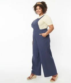 Lifestyle Group (UK) Ltd Plus Size Navy Blue Wide Leg Overalls
