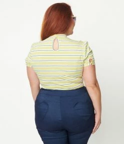 Lifestyle Group (UK) Ltd Sale Plus Size Lime Green & White Stripe Bow Knit Top