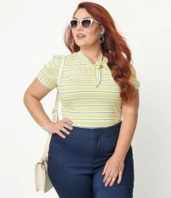 Lifestyle Group (UK) Ltd Sale Plus Size Lime Green & White Stripe Bow Knit Top