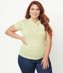 Lifestyle Group (UK) Ltd Sale Plus Size Lime Green & White Stripe Bow Knit Top