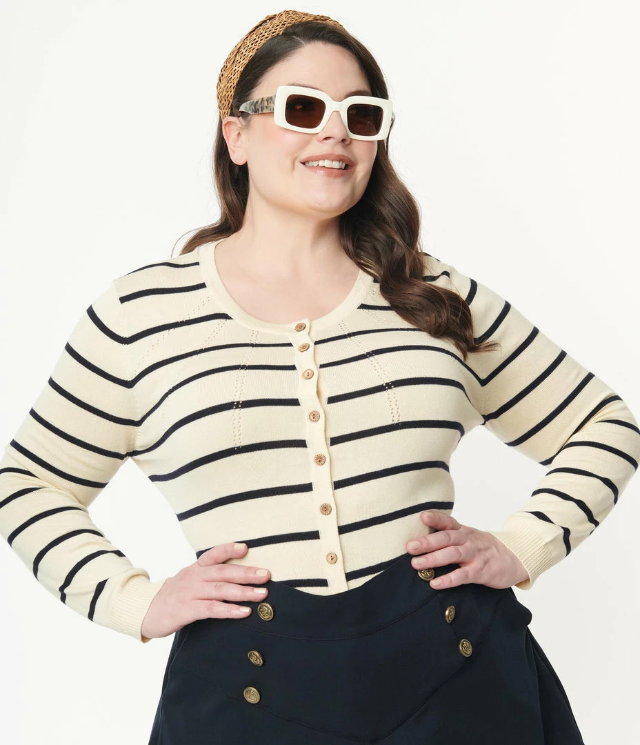 Lifestyle Group (UK) Ltd Plus Size Cream & Black Striped Cardigan