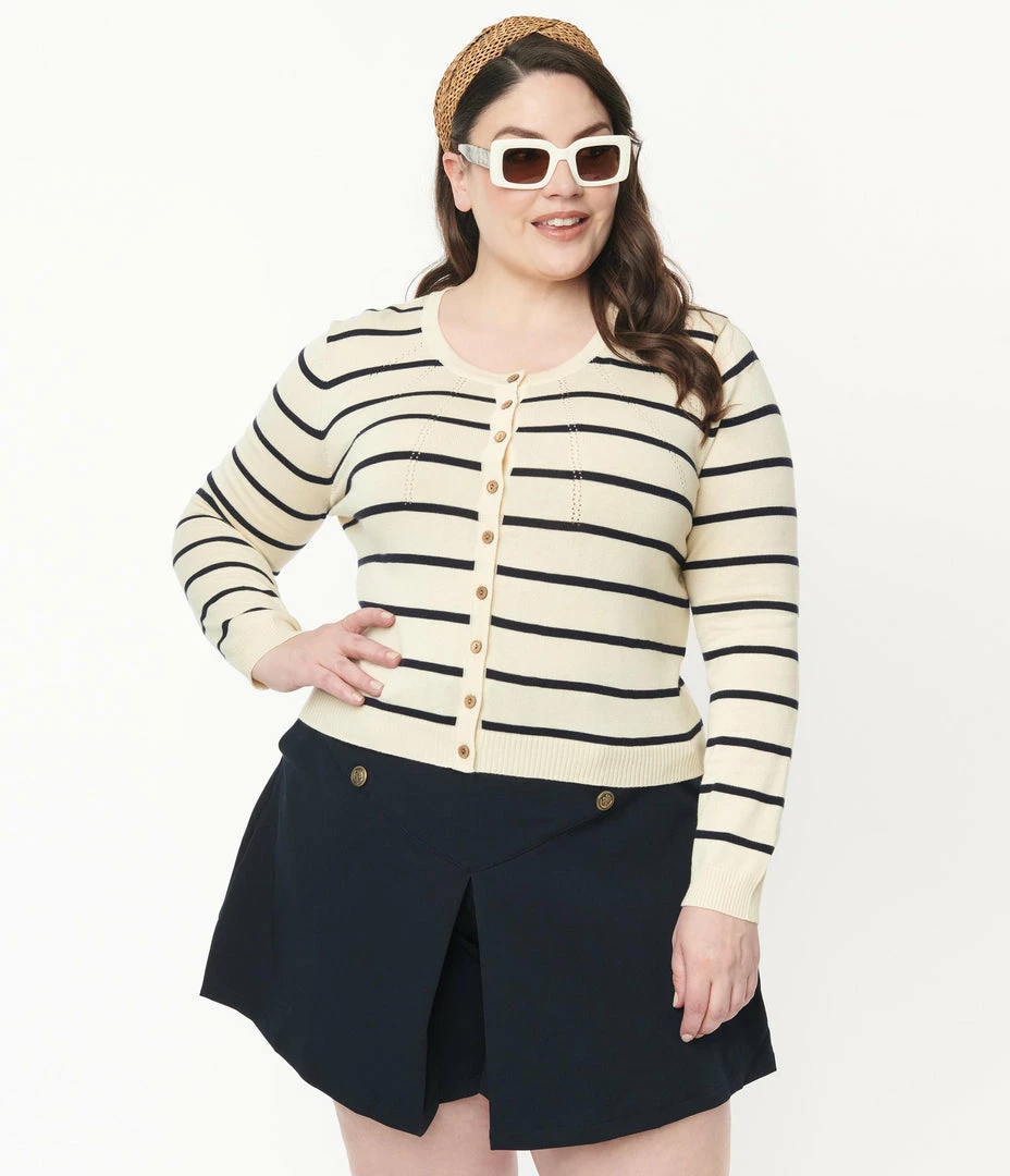 Lifestyle Group (UK) Ltd Plus Size Cream & Black Striped Cardigan