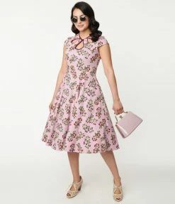 Lifestyle Group (UK) Ltd 1950s Lilac & Berry Print Swing Dress