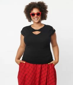 Lifestyle Group (UK) Ltd Clothing Plus Size Black Keyhole Knit Top