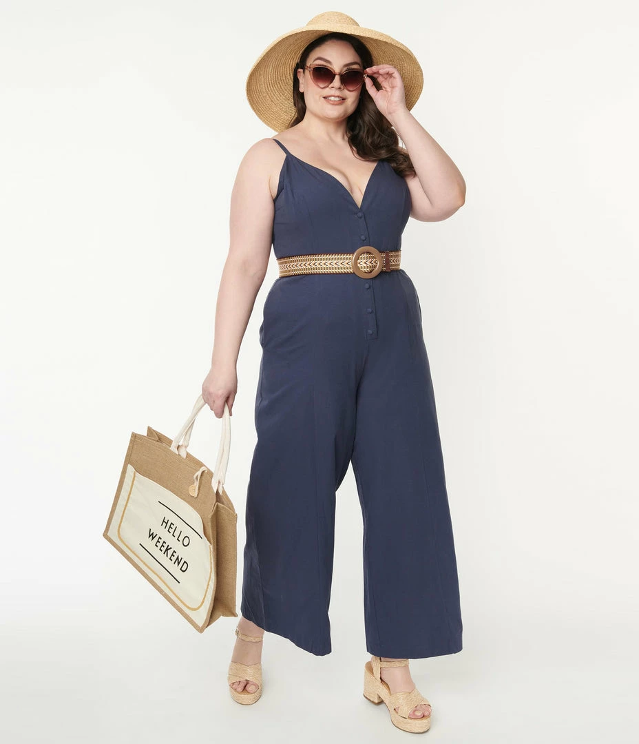 Lifestyle Group (UK) Ltd Plus Size Navy Blue V-Neck Jumpsuit