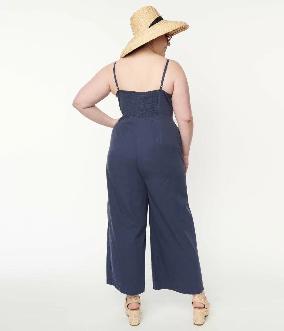 Lifestyle Group (UK) Ltd Plus Size Navy Blue V-Neck Jumpsuit