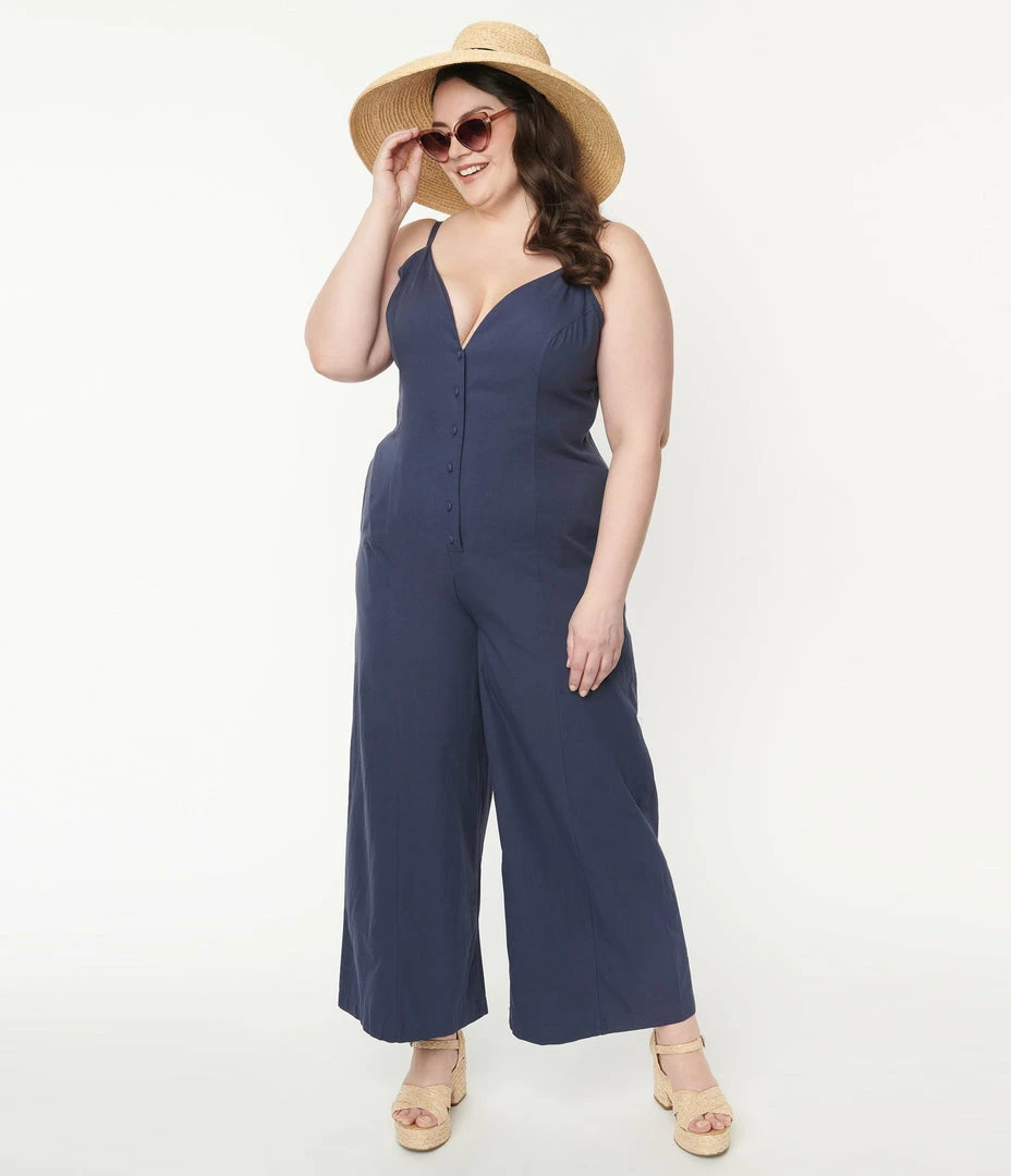 Lifestyle Group (UK) Ltd Plus Size Navy Blue V-Neck Jumpsuit