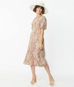 Lifestyle Group (UK) Ltd Sale Pink & Blue Watercolor Pattern Festival Midi Dress