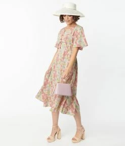 Lifestyle Group (UK) Ltd Sale Pink & Blue Watercolor Pattern Festival Midi Dress