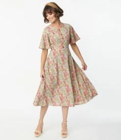 Lifestyle Group (UK) Ltd Sale Pink & Blue Watercolor Pattern Festival Midi Dress