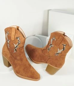 Joia Brown Suede Western Cowboy Boots