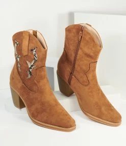 Joia Brown Suede Western Cowboy Boots