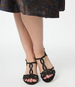 Joia Black Rhinestone Peep Toe Kitten Heels Heels & Wedges