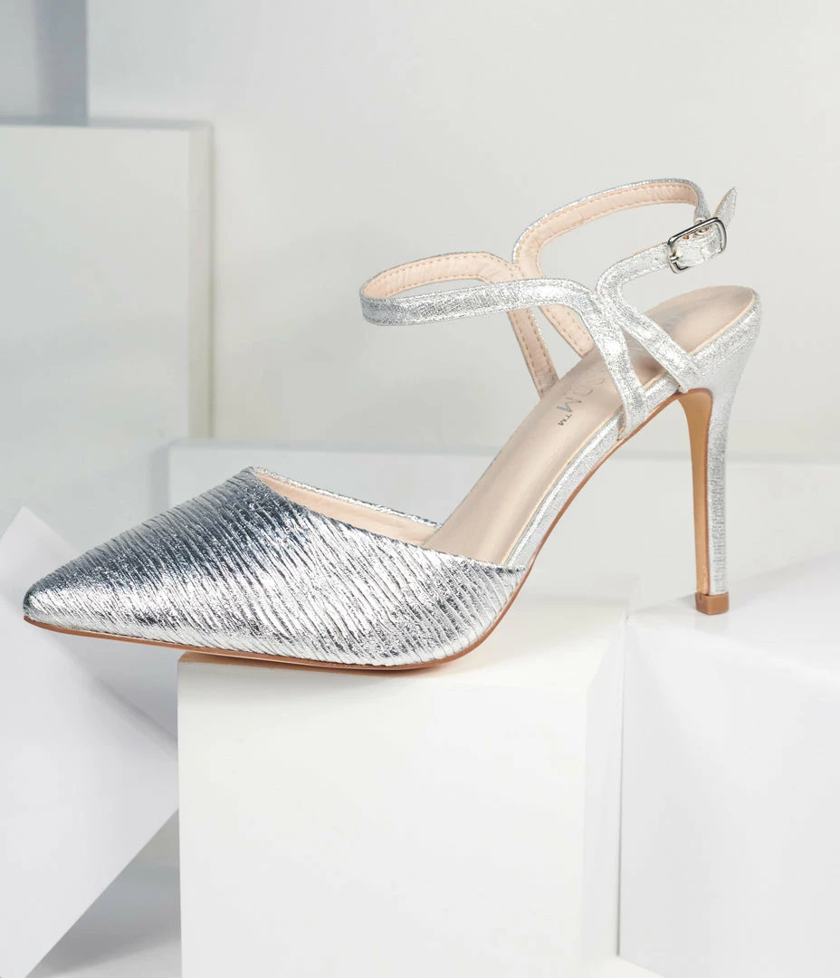 Joia Silver Pointed Toe Stiletto Heels