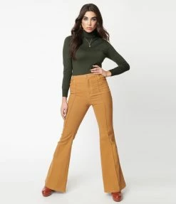 Flying Tomato Camel Brown Front Seam Flare Jeans