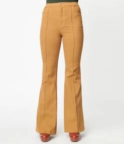 Flying Tomato Camel Brown Front Seam Flare Jeans
