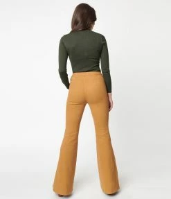 Flying Tomato Camel Brown Front Seam Flare Jeans