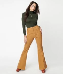Flying Tomato Camel Brown Front Seam Flare Jeans