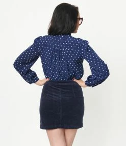 Saints & Hearts Navy Corduroy Button Up Mini Skirt