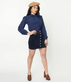 Saints & Hearts Navy Corduroy Button Up Mini Skirt