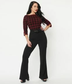 Quarter To Five Black Front Seam Flare Pants