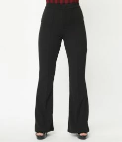 Quarter To Five Black Front Seam Flare Pants