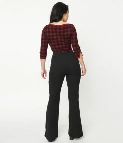 Quarter To Five Black Front Seam Flare Pants