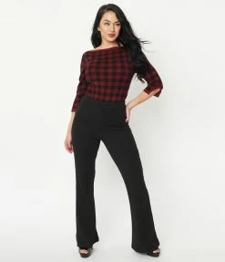 Quarter To Five Black Front Seam Flare Pants