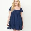 BaeVely Navy Clip Dot Babydoll Dress