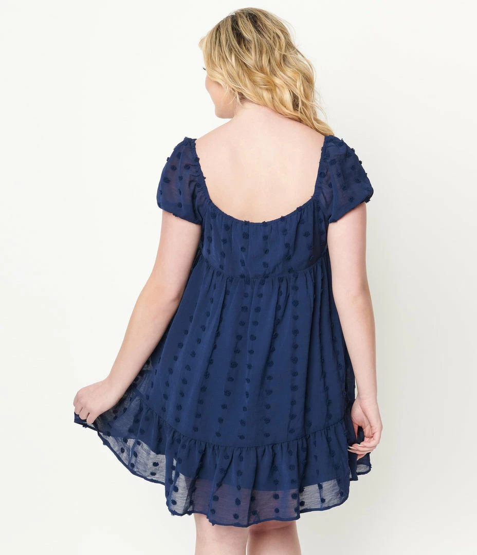 BaeVely Navy Clip Dot Babydoll Dress