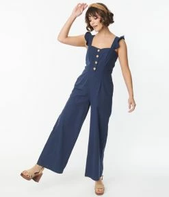 Lifestyle Group (UK) Ltd Navy Nautical Wide Leg Jumpsuit