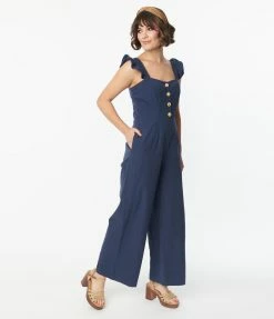 Lifestyle Group (UK) Ltd Navy Nautical Wide Leg Jumpsuit